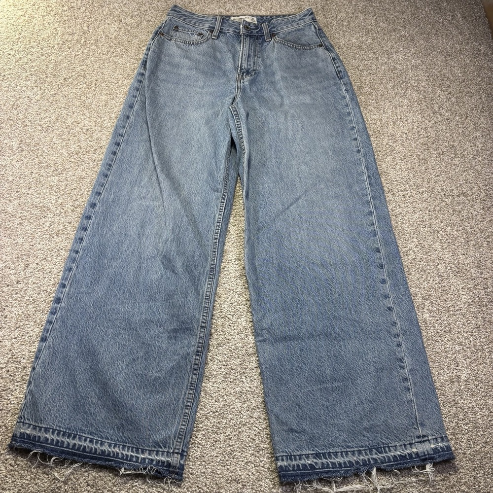 Abercrombie & Fitch Curve Love High Rise Wide Leg Jeans Womens 26 Blue Light